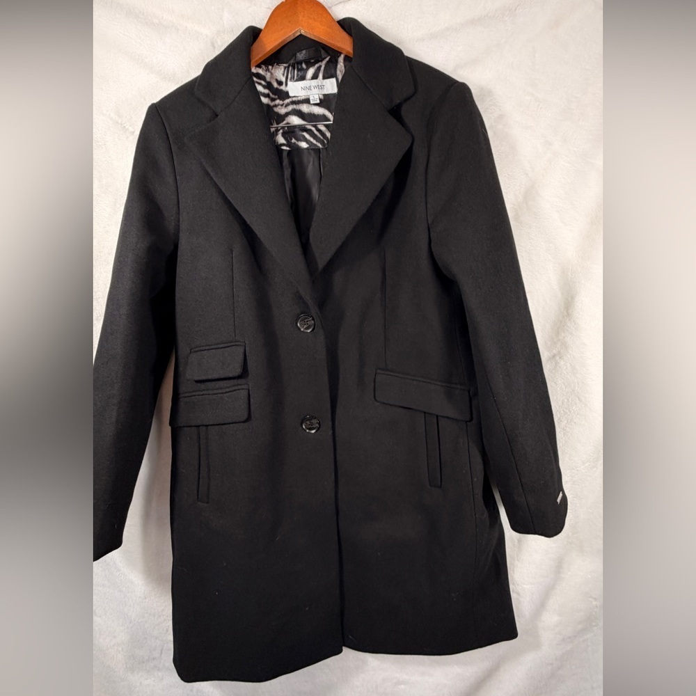 Nine West Black Wool Blend Coat Women’s Size Large Like new chic and classy - Picture 11 of 11